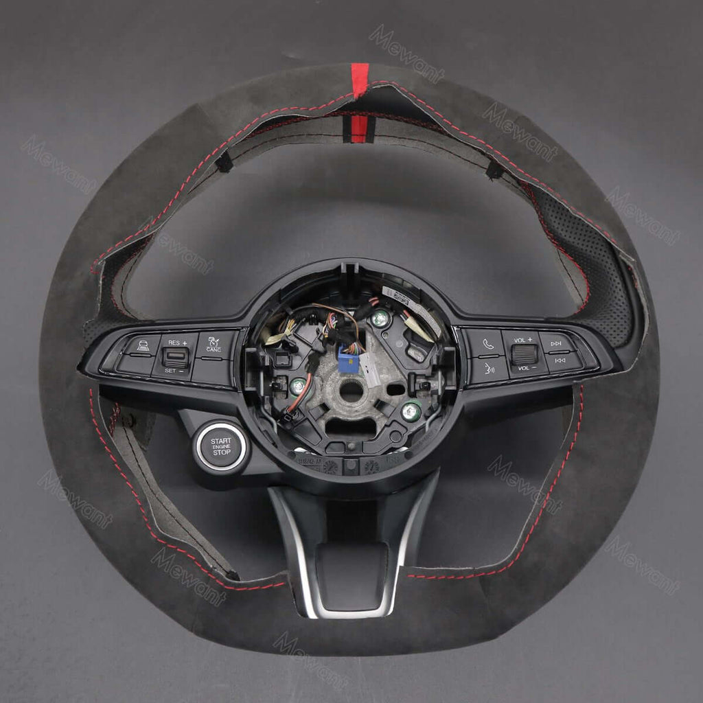 MEWANT Alcantara Car Steering Wheel Cover for Alfa Romeo Giulia 2020 - 2022 / Stelvio 2020 - 2022 / Tonale 2022 - Alcantara, Leather, Carbon Fiber, Easy Install, Non - Slip, Best Steering Wheel Cover
