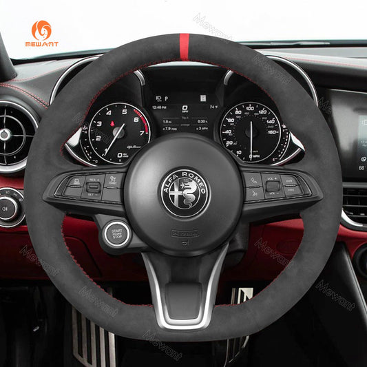 MEWANT Alcantara Car Steering Wheel Cover for Alfa Romeo Giulia 2020 - 2022 / Stelvio 2020 - 2022 / Tonale 2022 - Mewant Cover