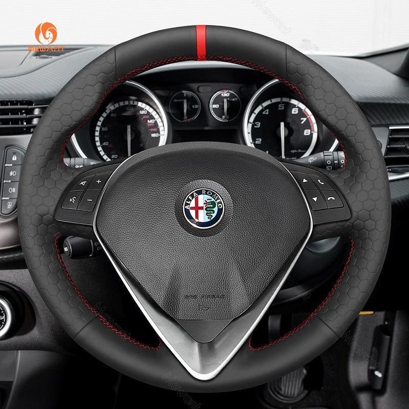 MEWANT Alcantara Car Steering Wheel Cover for Alfa Romeo Giulietta 2014 - 2021 - Alcantara, Leather, Carbon Fiber, Easy Install, Non - Slip, Best Steering Wheel Cover