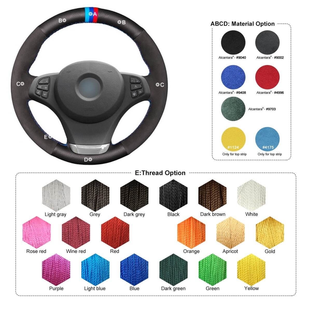 MEWANT Alcantara Car Steering Wheel Cover for for BMW X3 E83 2007 - 2010 / X5 E53 2000 - 2006 - Alcantara, Leather, Carbon Fiber, Easy Install, Non - Slip, Best Steering Wheel Cover