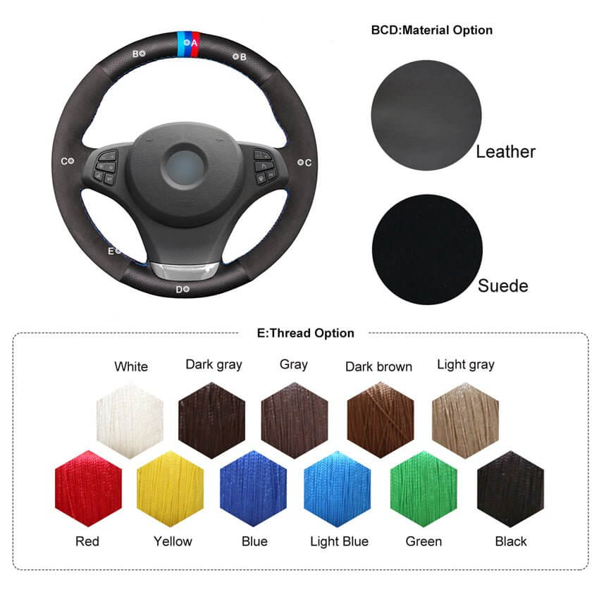 MEWANT Alcantara Car Steering Wheel Cover for for BMW X3 E83 2007 - 2010 / X5 E53 2000 - 2006 - Alcantara, Leather, Carbon Fiber, Easy Install, Non - Slip, Best Steering Wheel Cover