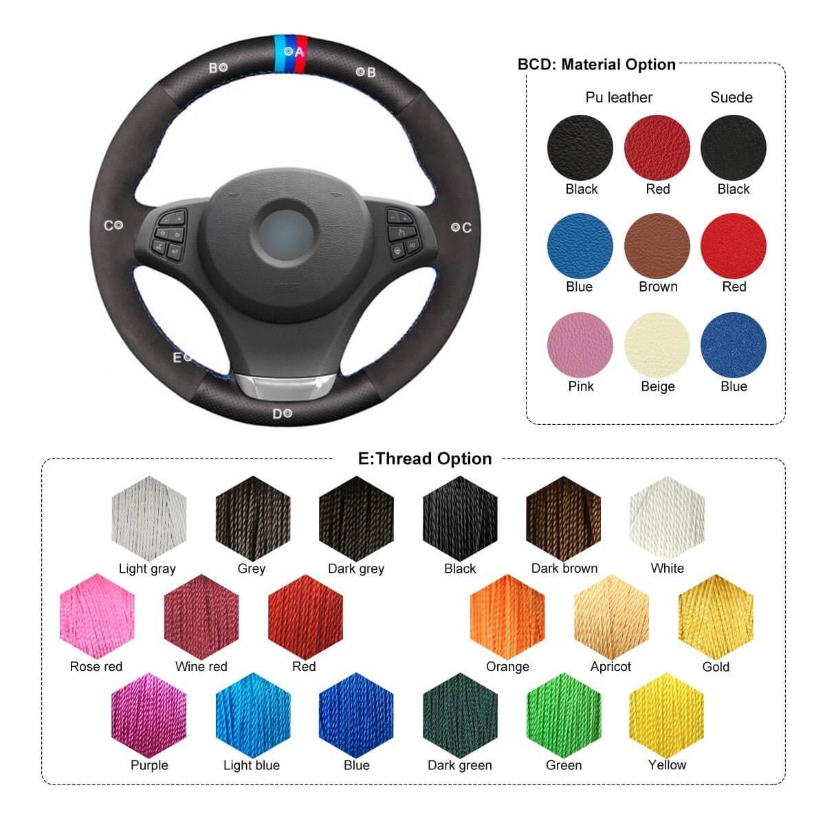MEWANT Alcantara Car Steering Wheel Cover for for BMW X3 E83 2007 - 2010 / X5 E53 2000 - 2006 - Alcantara, Leather, Carbon Fiber, Easy Install, Non - Slip, Best Steering Wheel Cover