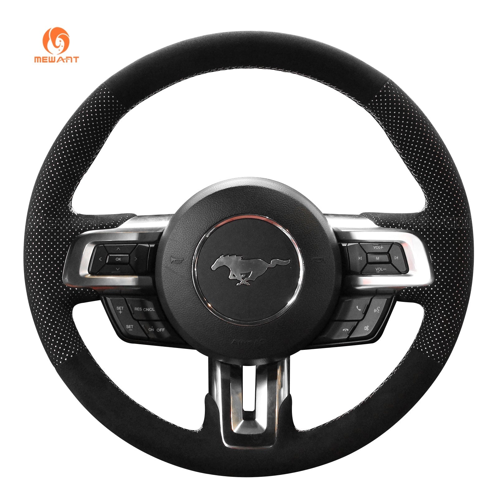 MEWANT Alcantara Car Steering Wheel Cover for Ford Mustang 2015 - 2024 - Alcantara, Leather, Carbon Fiber, Easy Install, Non - Slip, Best Steering Wheel Cover