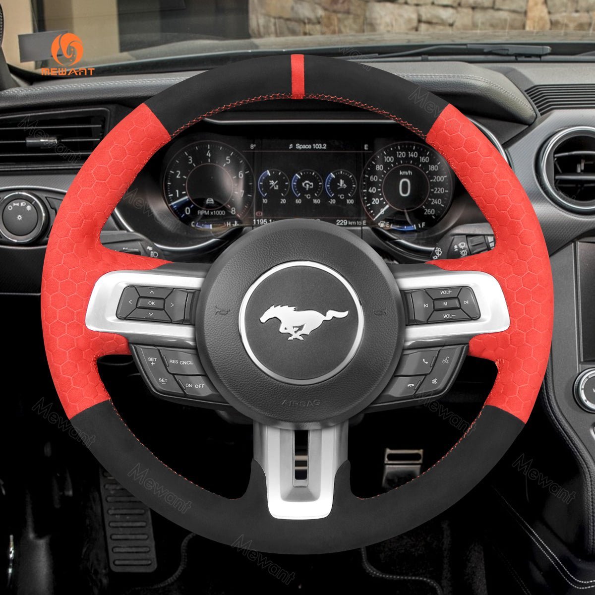 MEWANT Alcantara Car Steering Wheel Cover for Ford Mustang 2015 - 2024 - Mewant Cover