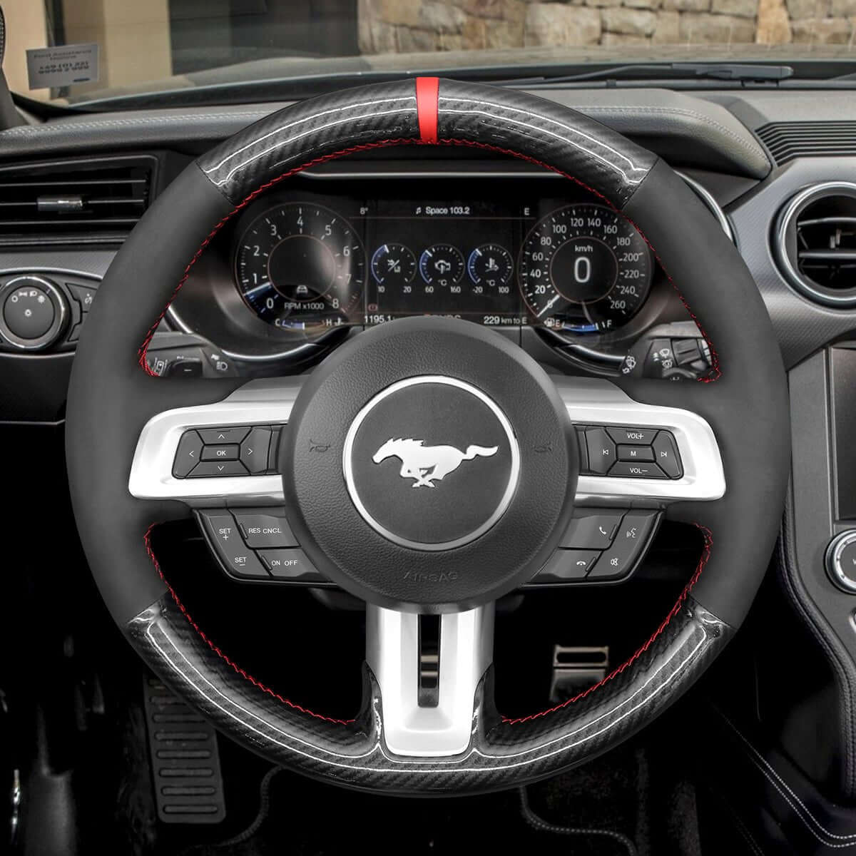 MEWANT Alcantara Car Steering Wheel Cover for Ford Mustang 2015 - 2024 - Alcantara, Leather, Carbon Fiber, Easy Install, Non - Slip, Best Steering Wheel Cover