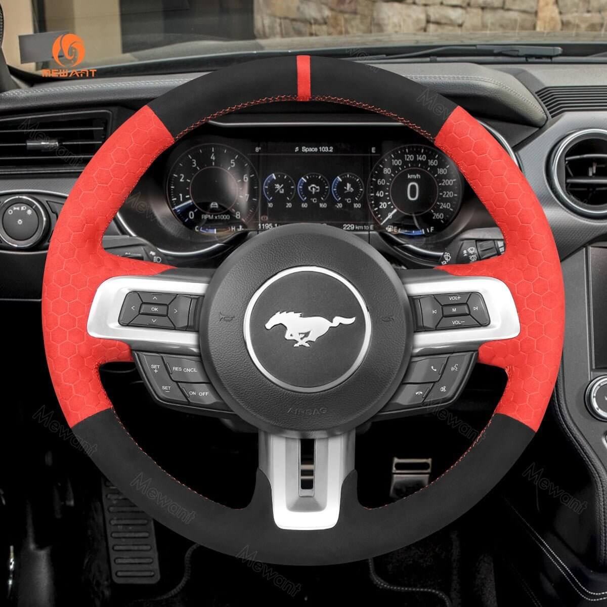 MEWANT Alcantara Car Steering Wheel Cover for Ford Mustang 2015 - 2024 - Alcantara, Leather, Carbon Fiber, Easy Install, Non - Slip, Best Steering Wheel Cover