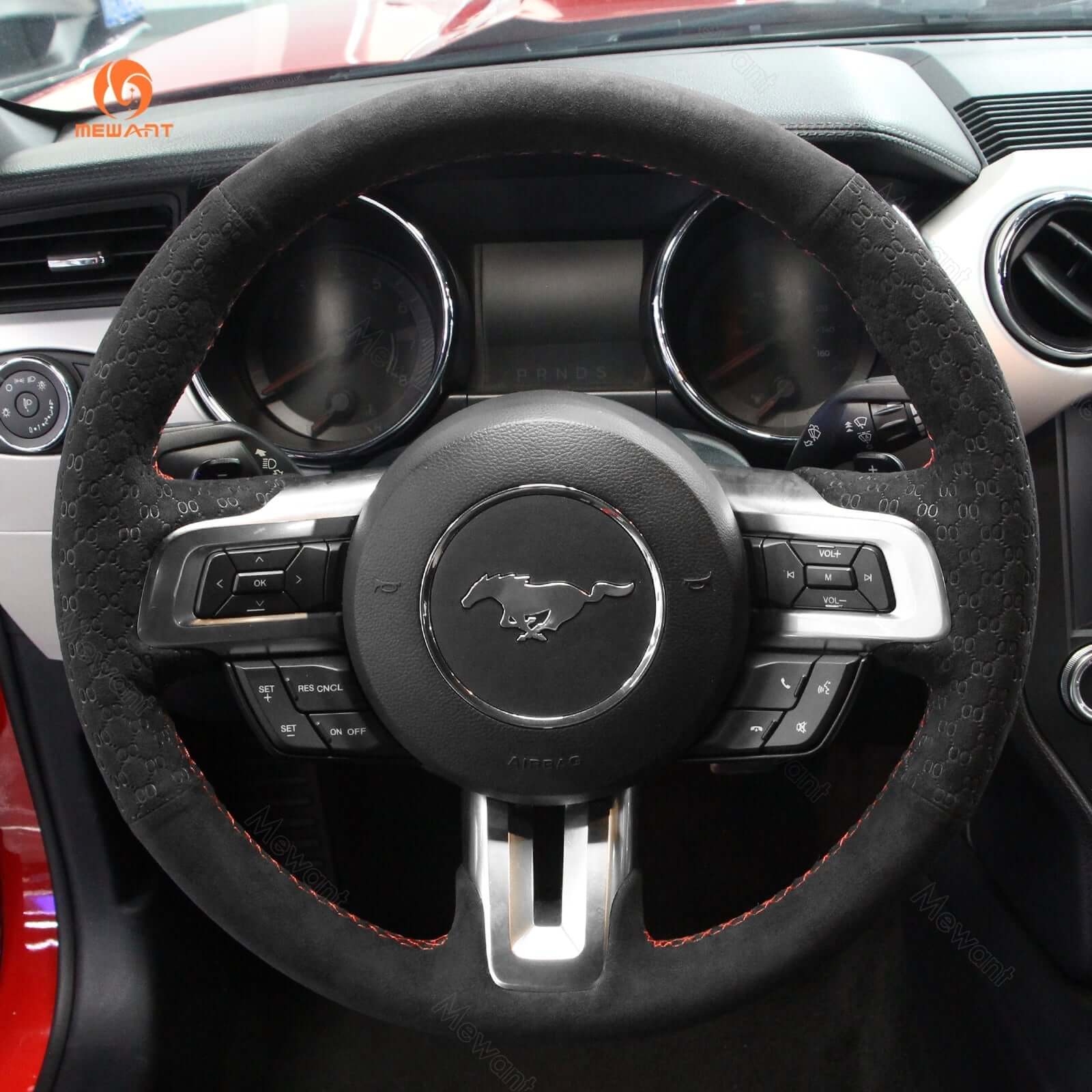 MEWANT Alcantara Car Steering Wheel Cover for Ford Mustang 2015 - 2024 - Alcantara, Leather, Carbon Fiber, Easy Install, Non - Slip, Best Steering Wheel Cover