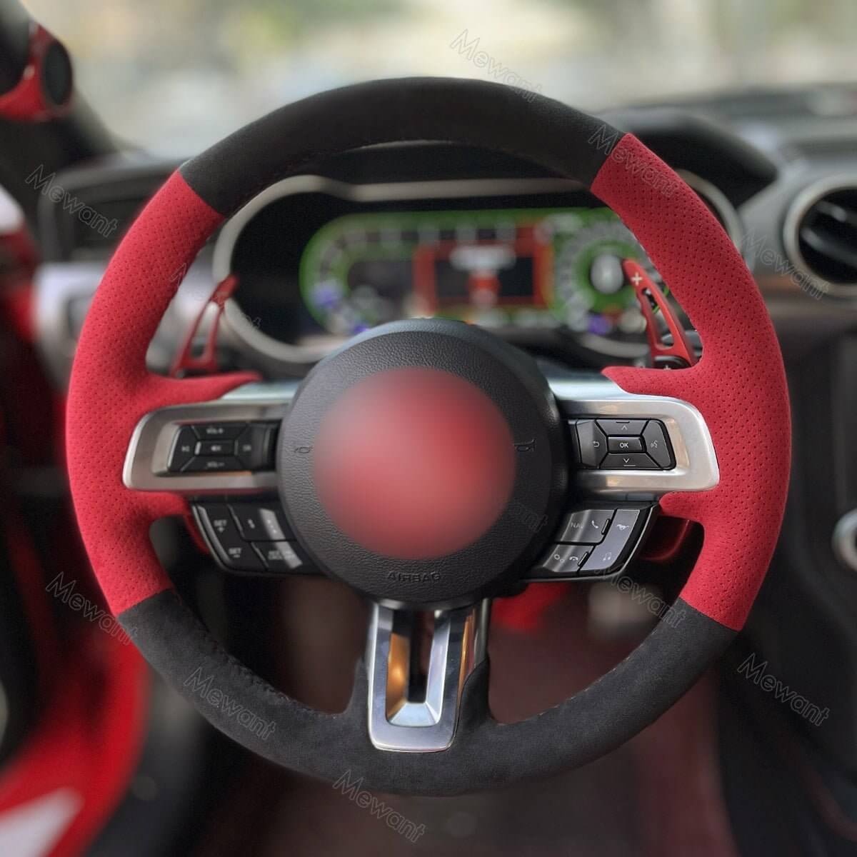 MEWANT Alcantara Car Steering Wheel Cover for Ford Mustang 2015 - 2024 - Alcantara, Leather, Carbon Fiber, Easy Install, Non - Slip, Best Steering Wheel Cover