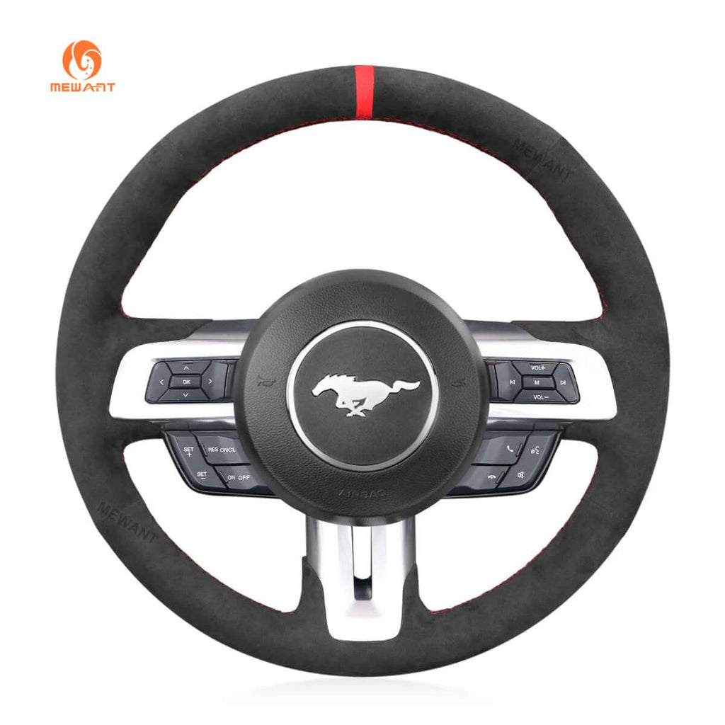 MEWANT Alcantara Car Steering Wheel Cover for Ford Mustang 2015 - 2024 - Alcantara, Leather, Carbon Fiber, Easy Install, Non - Slip, Best Steering Wheel Cover