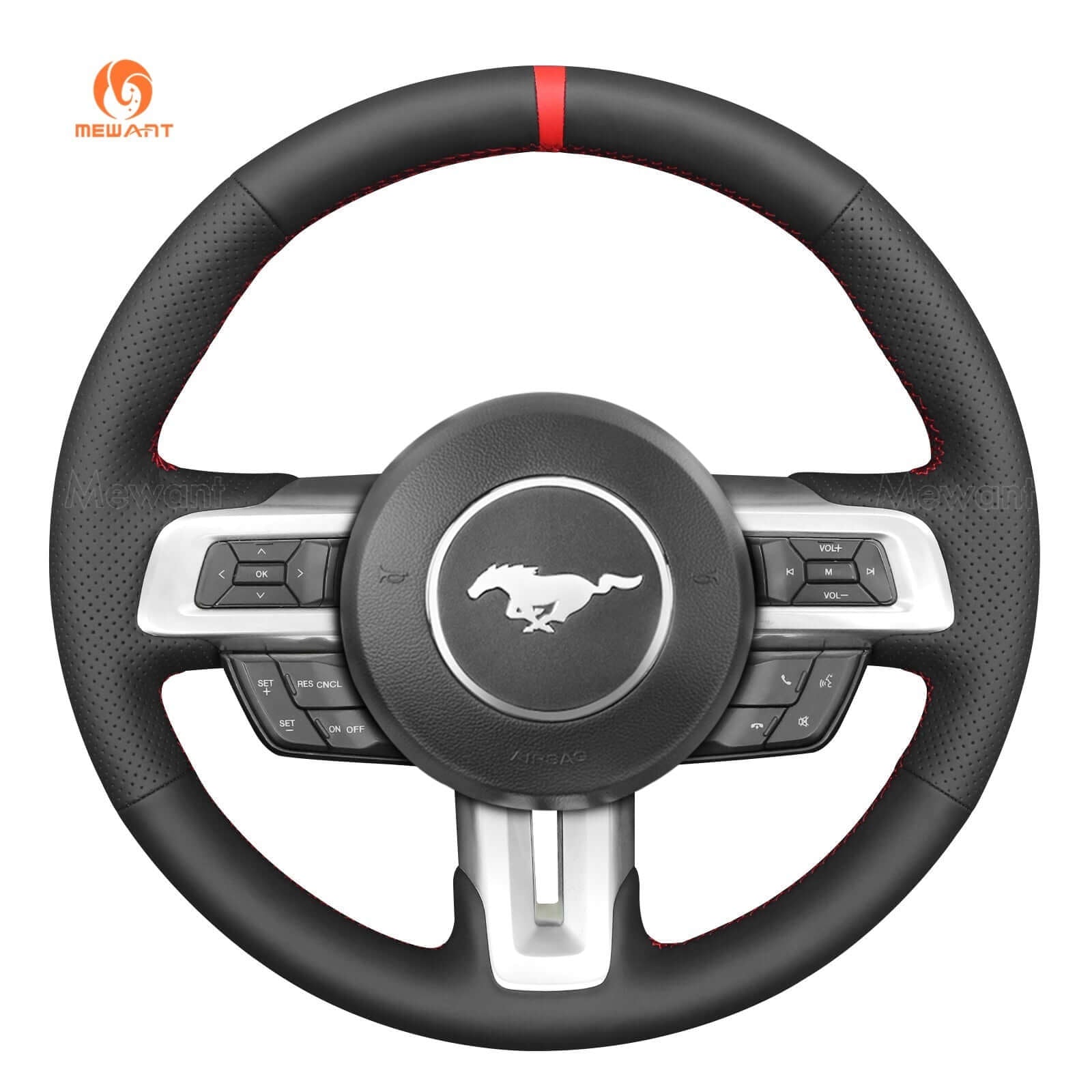MEWANT Alcantara Car Steering Wheel Cover for Ford Mustang 2015 - 2024 - Alcantara, Leather, Carbon Fiber, Easy Install, Non - Slip, Best Steering Wheel Cover
