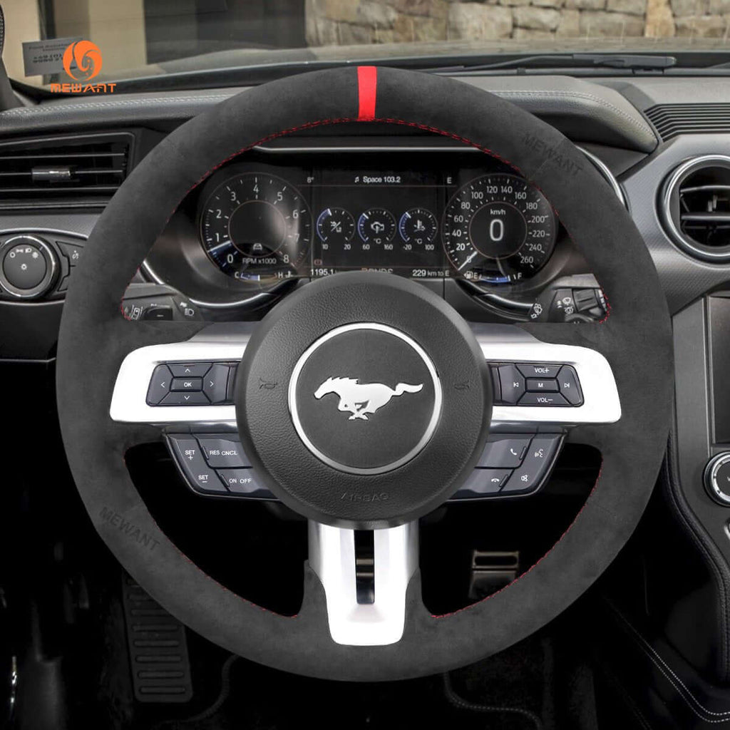MEWANT Alcantara Car Steering Wheel Cover for Ford Mustang 2015 - 2024 - Alcantara, Leather, Carbon Fiber, Easy Install, Non - Slip, Best Steering Wheel Cover
