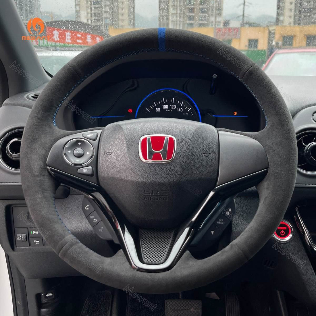 MEWANT Alcantara Car Steering Wheel Cover for Honda HR-V HRV 2016-2022 / Fit 2015-2020