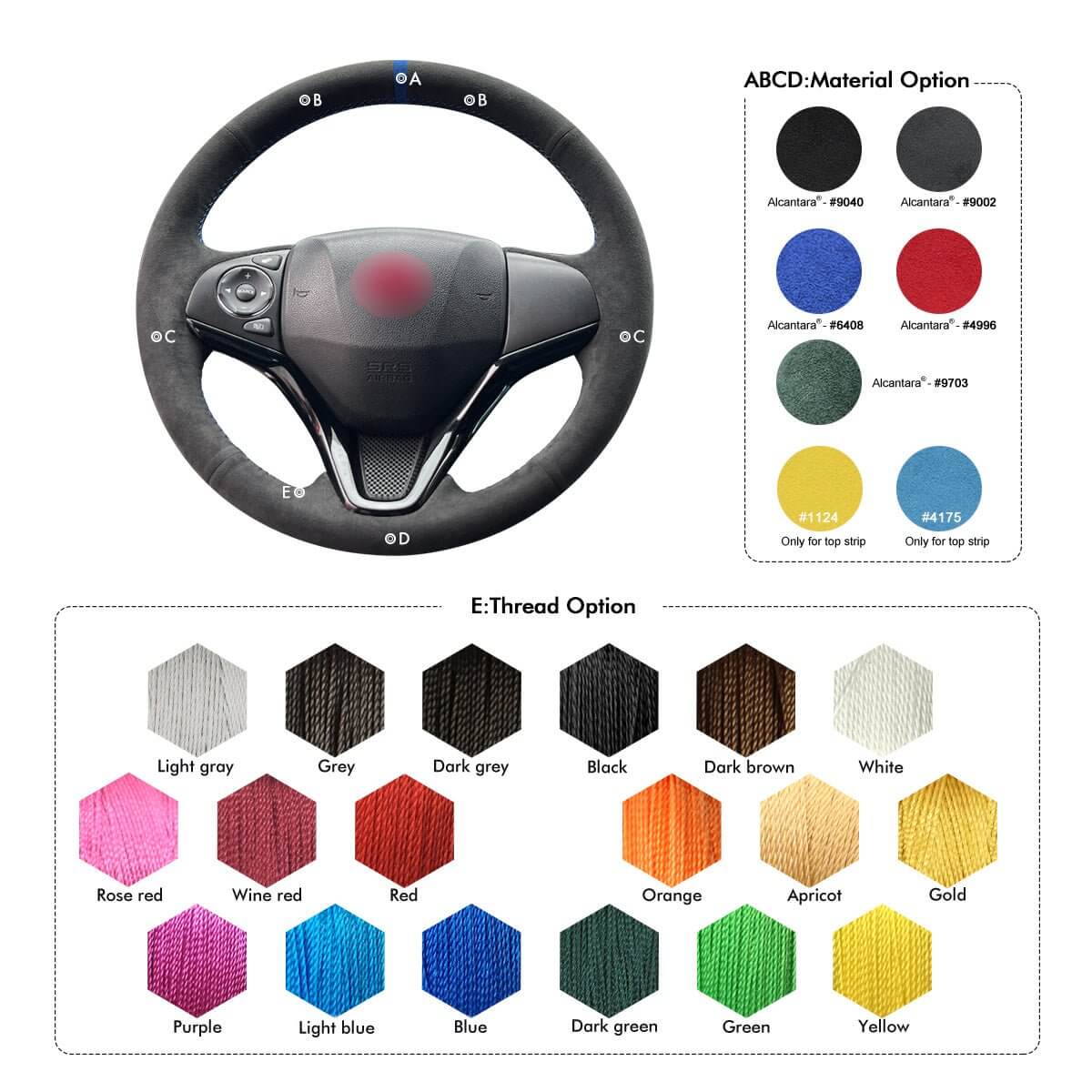 MEWANT Alcantara Car Steering Wheel Cover for Honda HR - V HRV 2016 - 2022 / Fit 2015 - 2020 - Alcantara, Leather, Carbon Fiber, Easy Install, Non - Slip, Best Steering Wheel Cover