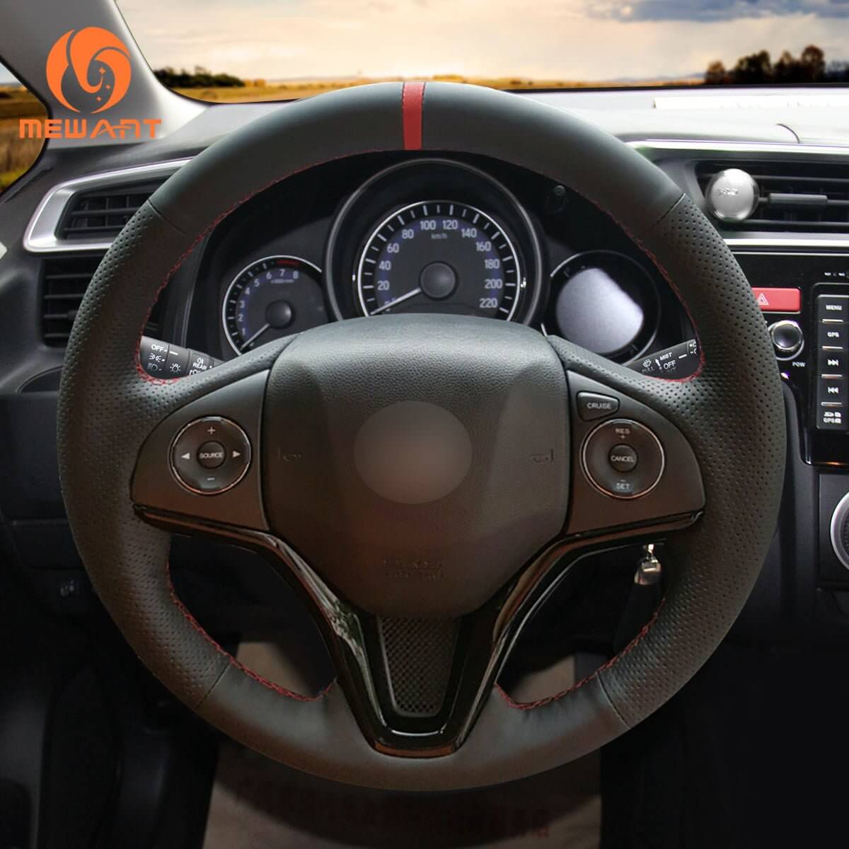MEWANT Alcantara Car Steering Wheel Cover for Honda HR - V HRV 2016 - 2022 / Fit 2015 - 2020 - Alcantara, Leather, Carbon Fiber, Easy Install, Non - Slip, Best Steering Wheel Cover