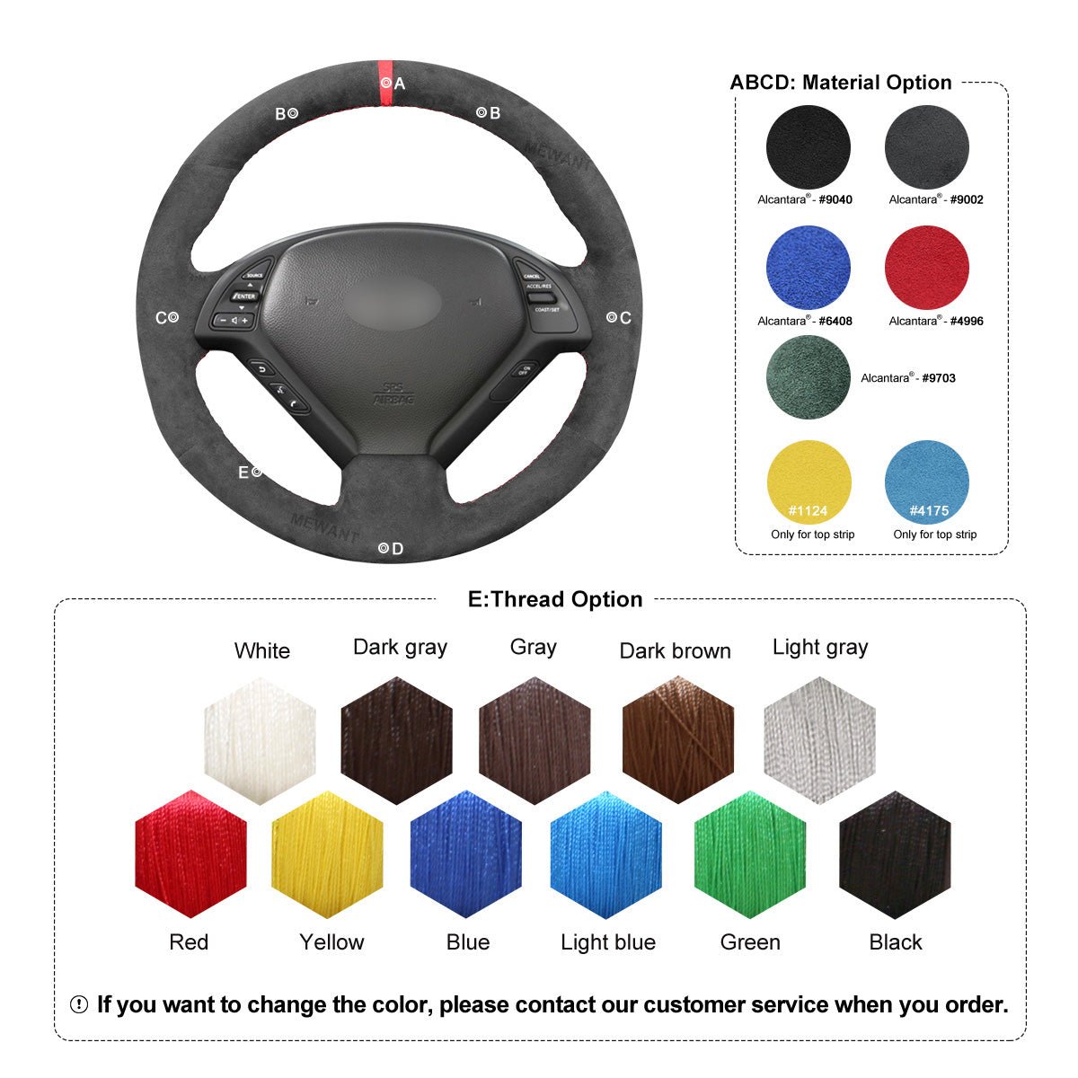 MEWANT Alcantara Car Steering Wheel Cover for Infiniti G25 EX EX35 Q40 Q60 QX50 - Mewant Cover