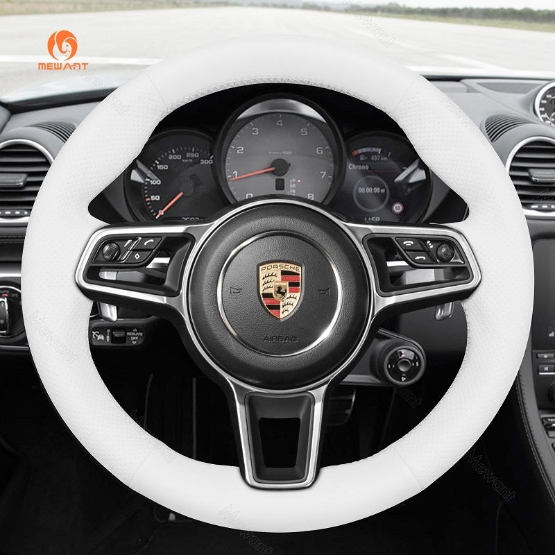 MEWANT Alcantara Car Steering Wheel Cover for Porsche 911 718 Boxster Cayman 718 Spyder 918 Spyder Cayenne Macan Panamera - Alcantara, Leather, Carbon Fiber, Easy Install, Non - Slip, Best Steering Wheel Cover