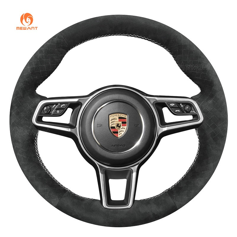 MEWANT Alcantara Car Steering Wheel Cover for Porsche 911 718 Boxster Cayman 718 Spyder 918 Spyder Cayenne Macan Panamera - Alcantara, Leather, Carbon Fiber, Easy Install, Non - Slip, Best Steering Wheel Cover