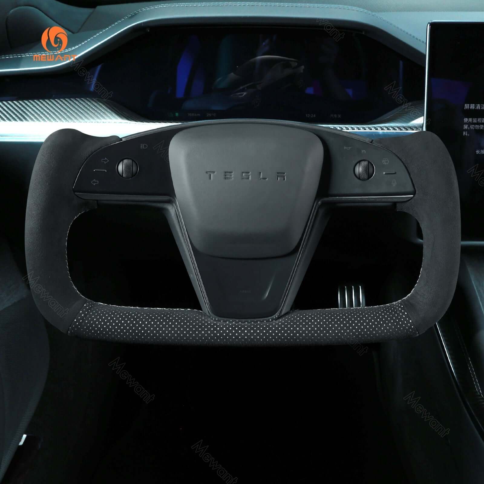 MEWANT Alcantara Car Steering Wheel Cover for Tesla Model S / Model X - Alcantara, Leather, Carbon Fiber, Easy Install, Non - Slip, Best Steering Wheel Cover