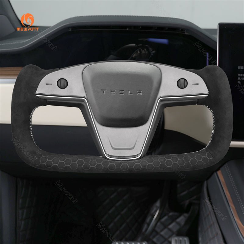 MEWANT Alcantara Car Steering Wheel Cover for Tesla Model S / Model X - Alcantara, Leather, Carbon Fiber, Easy Install, Non - Slip, Best Steering Wheel Cover