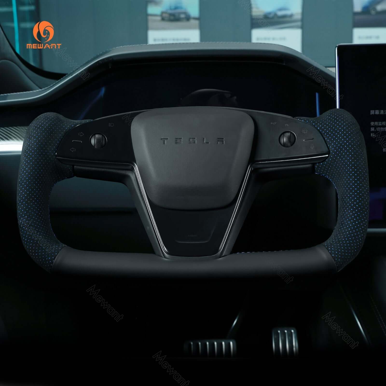 MEWANT Alcantara Car Steering Wheel Cover for Tesla Model S / Model X - Alcantara, Leather, Carbon Fiber, Easy Install, Non - Slip, Best Steering Wheel Cover