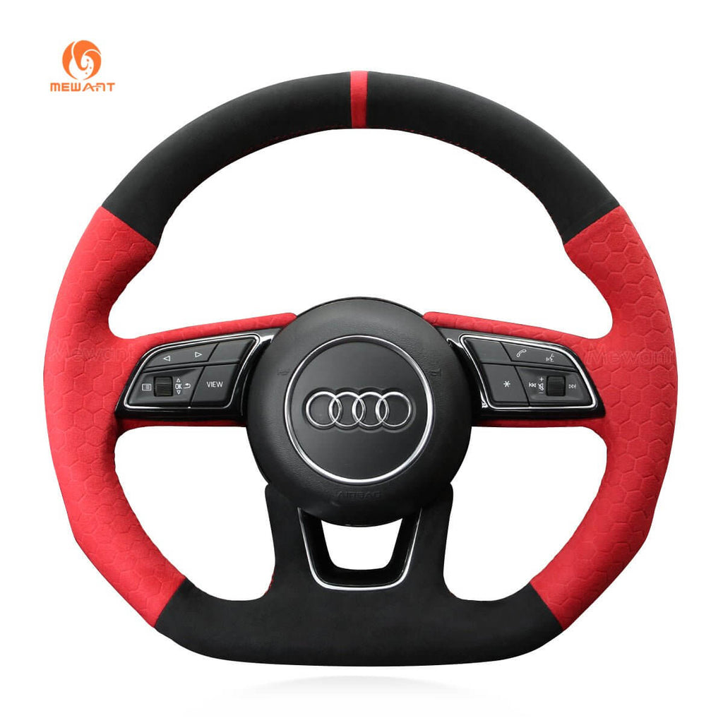 MEWANT Alcantara Embossing Style Car Steering Wheel Cover for Audi with Quilted and Hive Pattern - Alcantara, Leather, Carbon Fiber, Easy Install, Non - Slip, Best Steering Wheel Cover