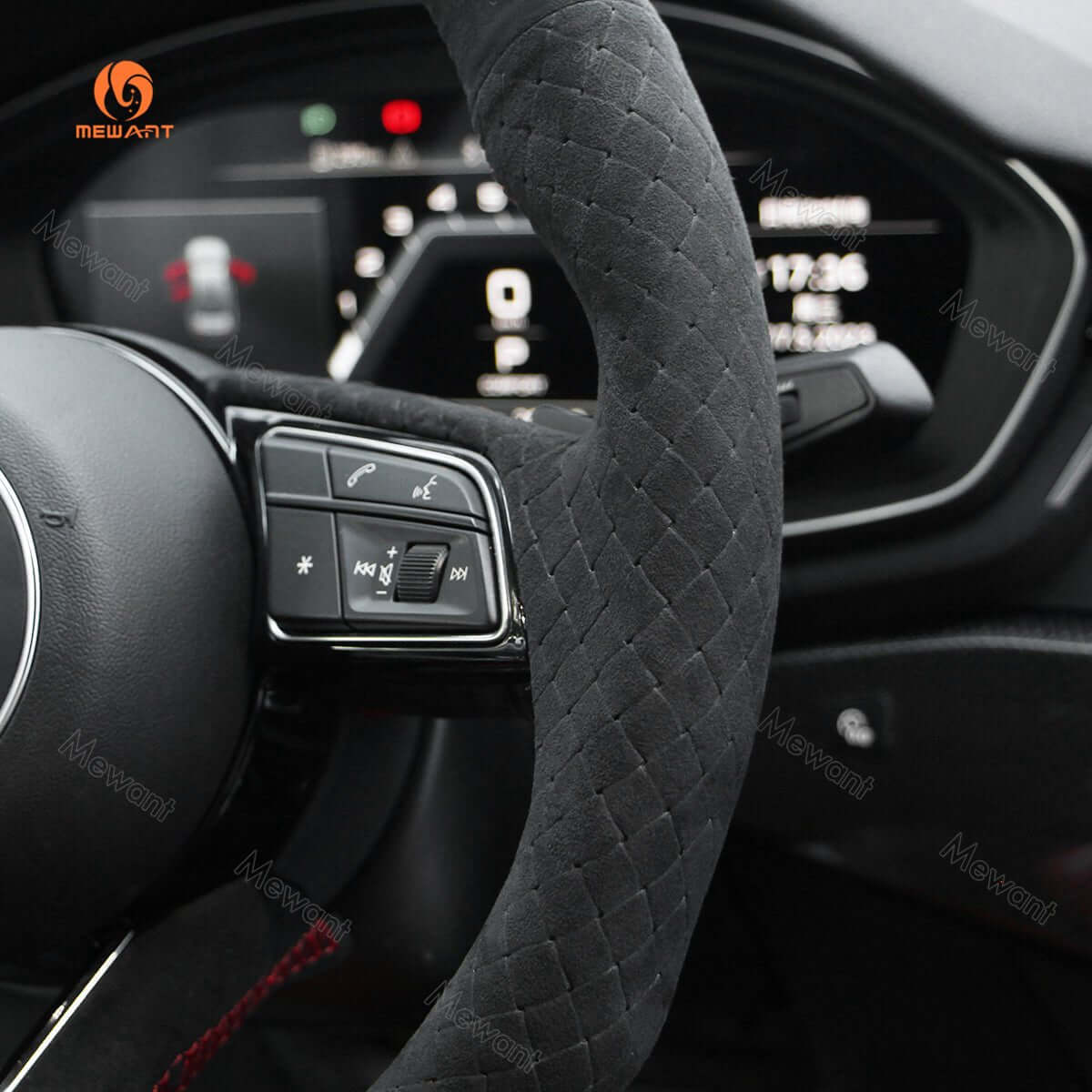 MEWANT Alcantara Embossing Style Car Steering Wheel Cover for Audi with Quilted and Hive Pattern - Alcantara, Leather, Carbon Fiber, Easy Install, Non - Slip, Best Steering Wheel Cover