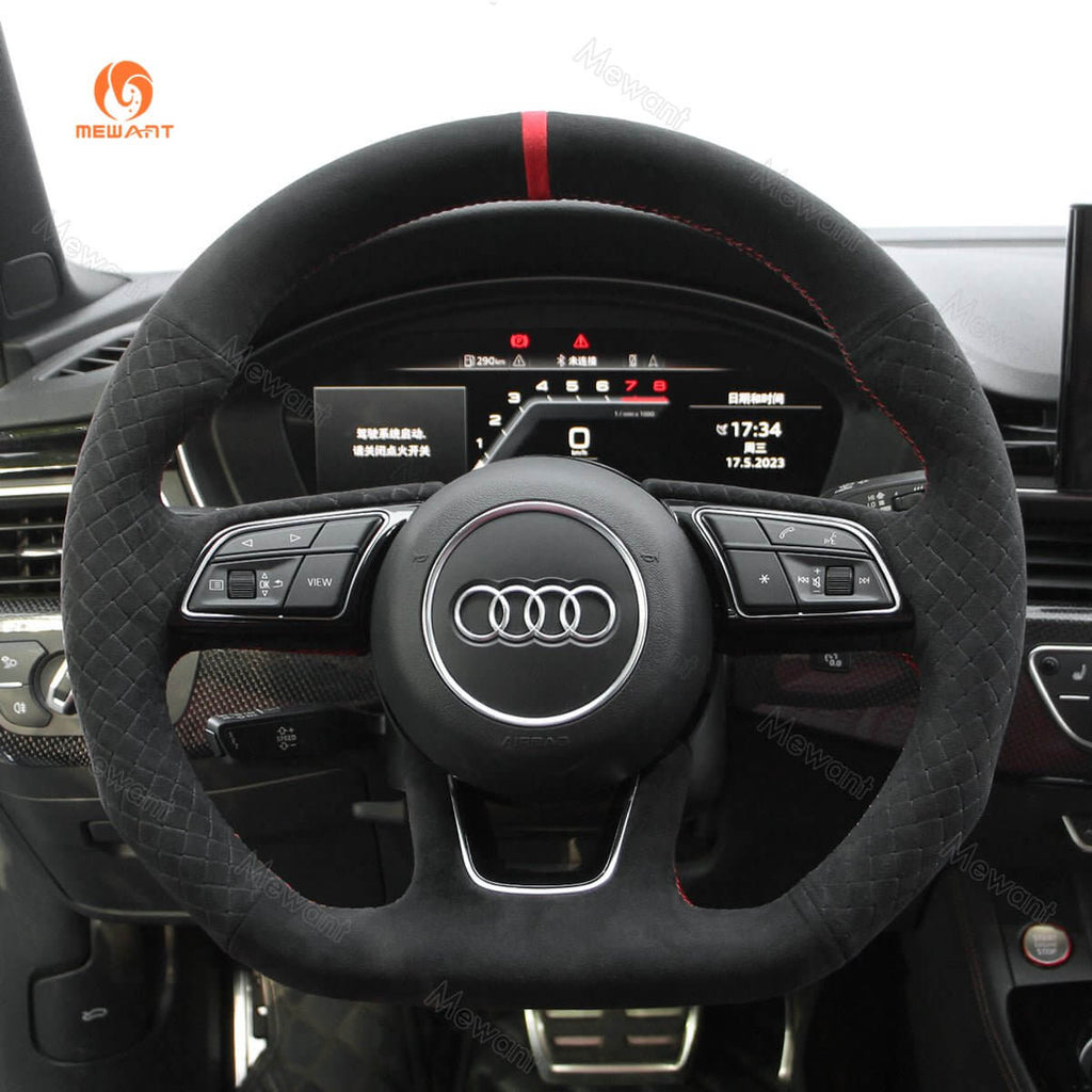 MEWANT Alcantara Embossing Style Car Steering Wheel Cover for Audi with Quilted and Hive Pattern - Alcantara, Leather, Carbon Fiber, Easy Install, Non - Slip, Best Steering Wheel Cover
