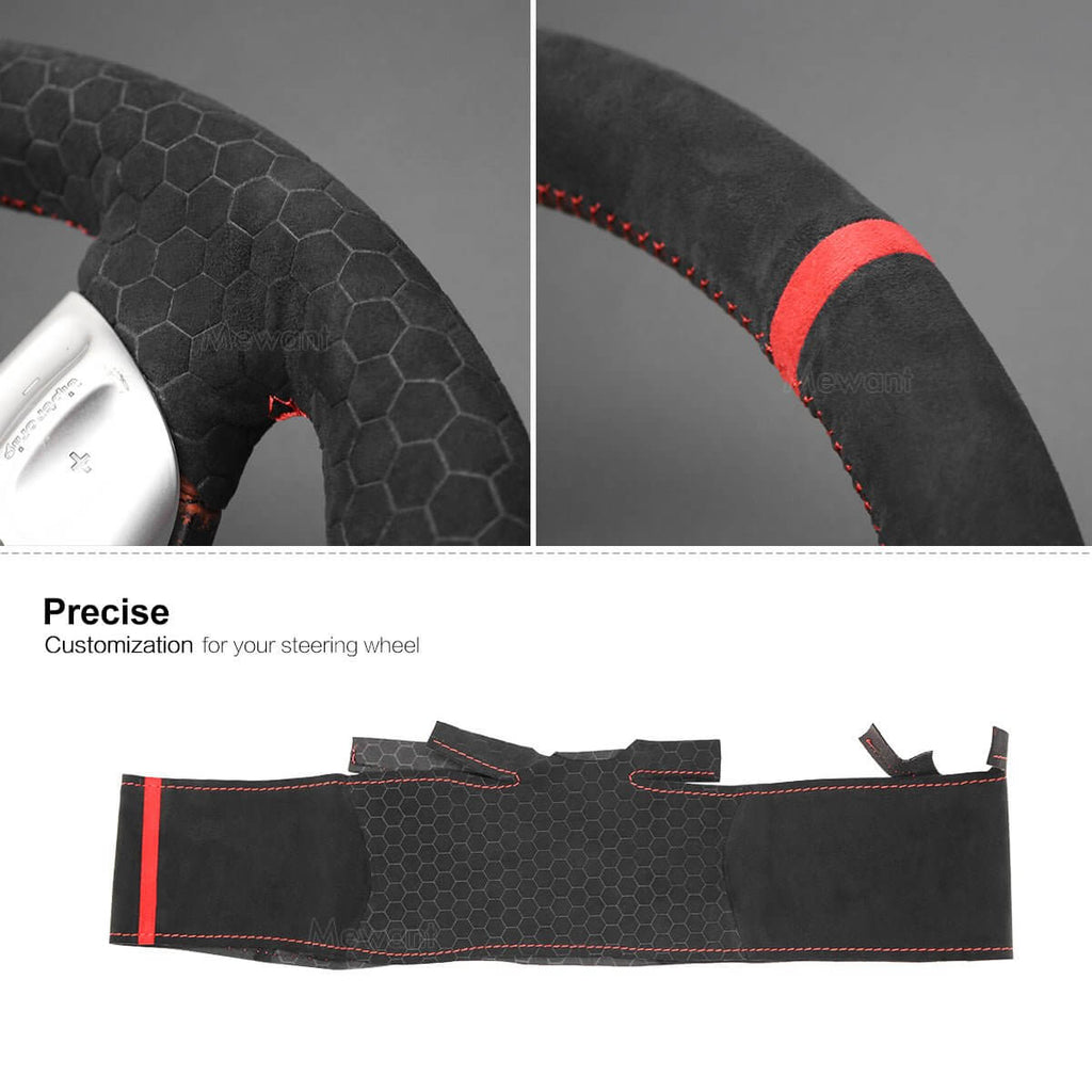 MEWANT Alcantara Embossing Style Car Steering Wheel Cover for Porsche with Quilted and Hive Pattern - Alcantara, Leather, Carbon Fiber, Easy Install, Non - Slip, Best Steering Wheel Cover