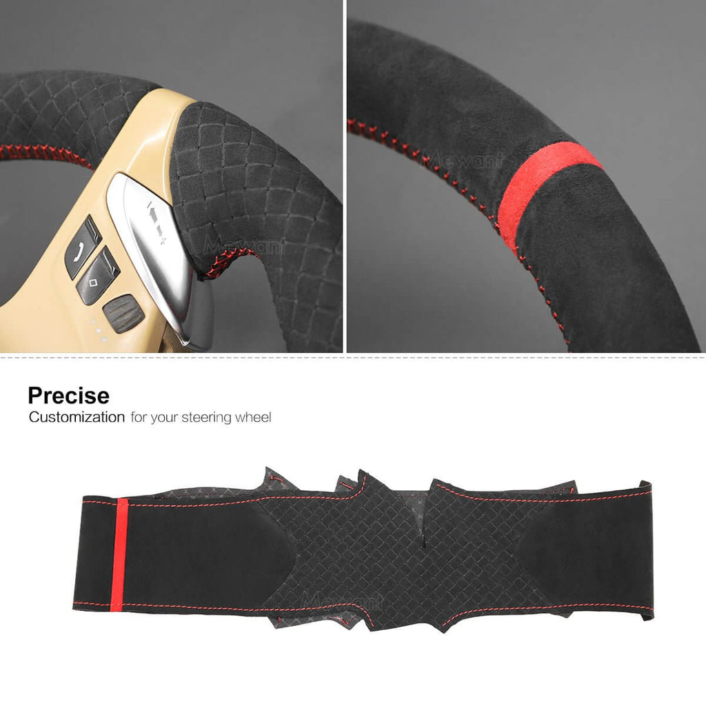 MEWANT Alcantara Embossing Style Car Steering Wheel Cover for Porsche with Quilted and Hive Pattern - Alcantara, Leather, Carbon Fiber, Easy Install, Non - Slip, Best Steering Wheel Cover