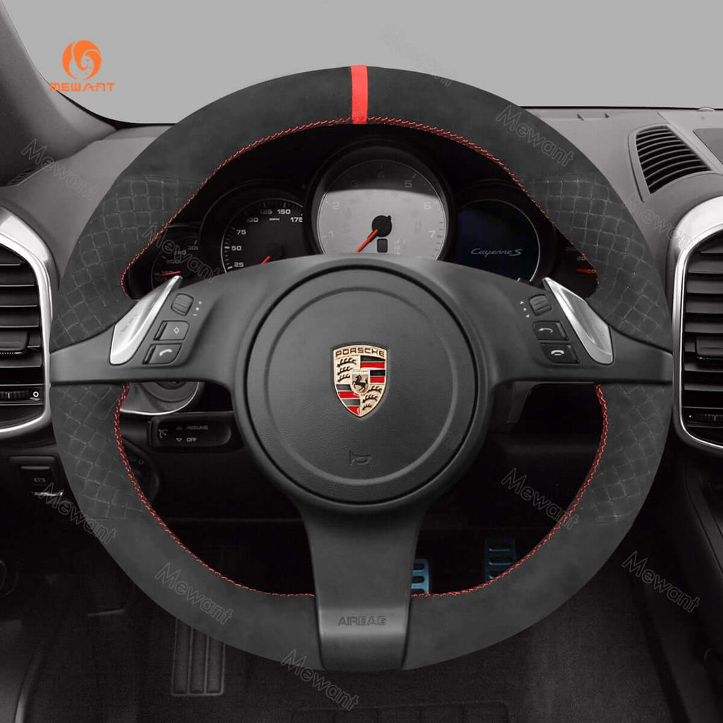 MEWANT Alcantara Embossing Style Car Steering Wheel Cover for Porsche with Quilted and Hive Pattern - Alcantara, Leather, Carbon Fiber, Easy Install, Non - Slip, Best Steering Wheel Cover