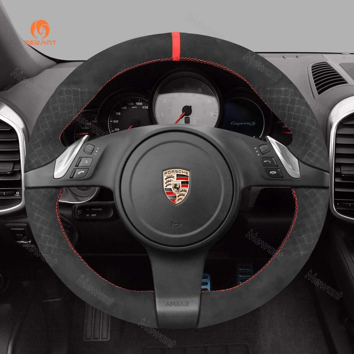 MEWANT Alcantara Embossing Style Car Steering Wheel Cover for Porsche with Quilted and Hive Pattern - Alcantara, Leather, Carbon Fiber, Easy Install, Non - Slip, Best Steering Wheel Cover