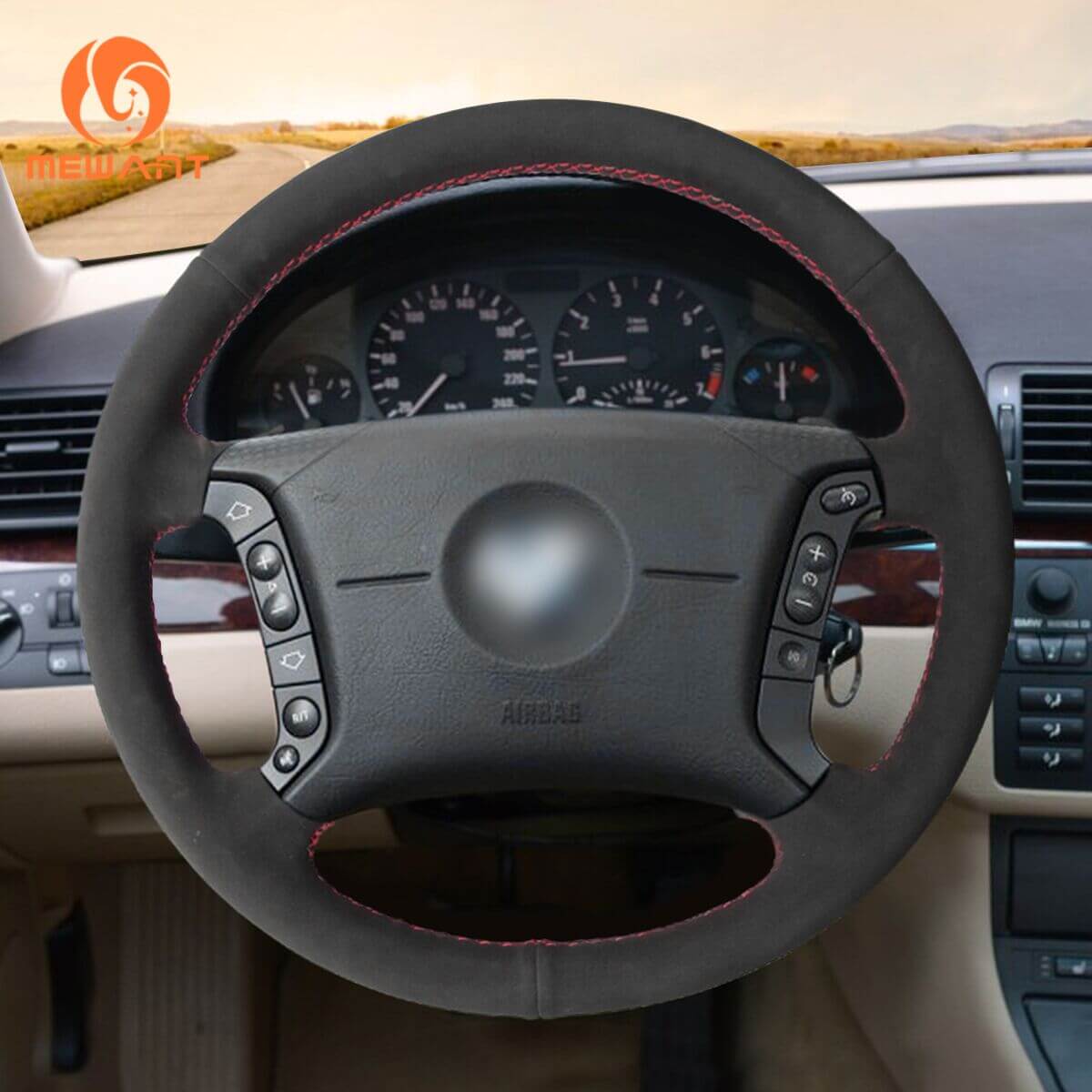 MEWANT Alcantara Leather Car Steering Wheel Cover for BMW 3 Series E36 E36/5 1999 - 2000 / 3 Series E46 E46/5 2000 - 2005 / 5 Series E39 / 7 Series E38 E38/2 E38 / 8 Series E31 / X3 E83 / X5 E53 / Z3 E36 - Alcantara, Leather, Carbon Fiber, Easy Install, Non - Slip, Best Steering Wheel Cover