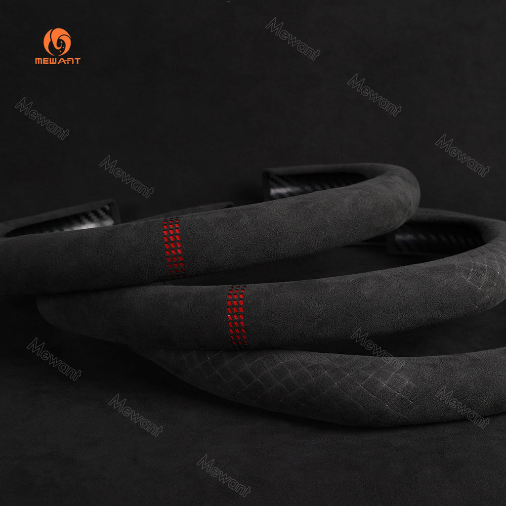 MEWANT Alcantara Universal Car Steering Wheel Cover for Most Audi Mercedes Benz BMW VW Subaru Hyundai Kia... - Alcantara, Leather, Carbon Fiber, Easy Install, Non - Slip, Best Steering Wheel Cover