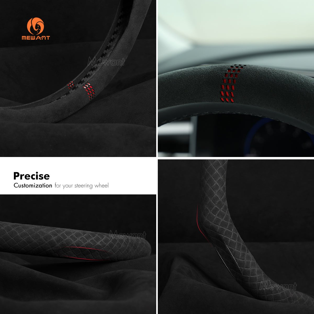 MEWANT Alcantara Universal Car Steering Wheel Cover for Most Audi Mercedes Benz BMW VW Subaru Hyundai Kia... - Alcantara, Leather, Carbon Fiber, Easy Install, Non - Slip, Best Steering Wheel Cover