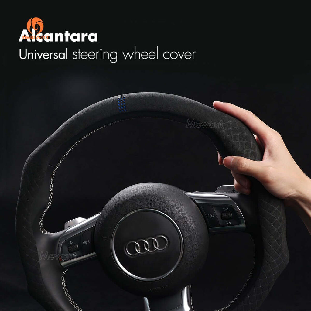 MEWANT Alcantara Universal Car Steering Wheel Cover for Most Audi Mercedes Benz BMW VW Subaru Hyundai Kia... - Alcantara, Leather, Carbon Fiber, Easy Install, Non - Slip, Best Steering Wheel Cover