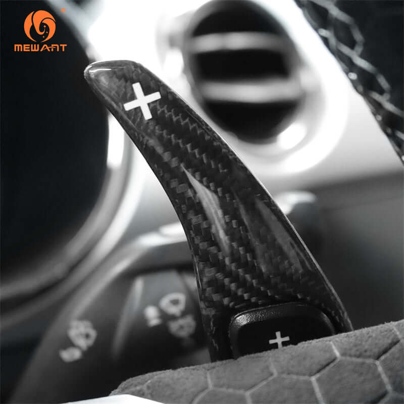 Mewant Aluminum Alloy Carbon Fiber Steering Wheel Shift Paddle for 2015+ Ford Mustang models - Alcantara, Leather, Carbon Fiber, Easy Install, Non - Slip, Best Steering Wheel Cover