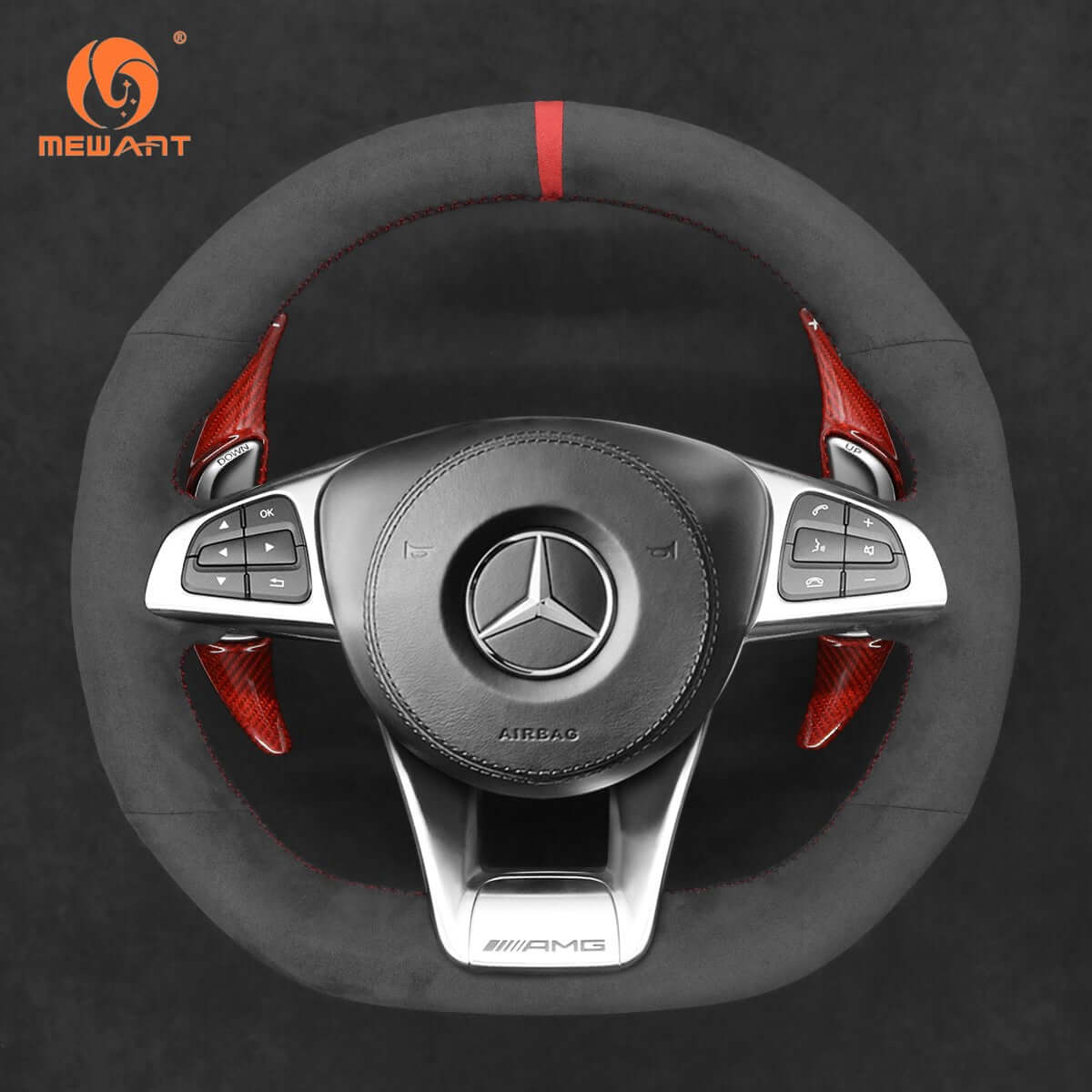 Mewant Aluminum Alloy Carbon Fiber Steering Wheel Shift Paddle for AMG GT C190 R190 2016 - 2019/AMG C 63 W205 2015 - 2018/AMG C 63 S W205 2015 - 2018/AMG CLA 45 C117 2015 - 2019 - Alcantara, Leather, Carbon Fiber, Easy Install, Non - Slip, Best Steering Wheel Cover