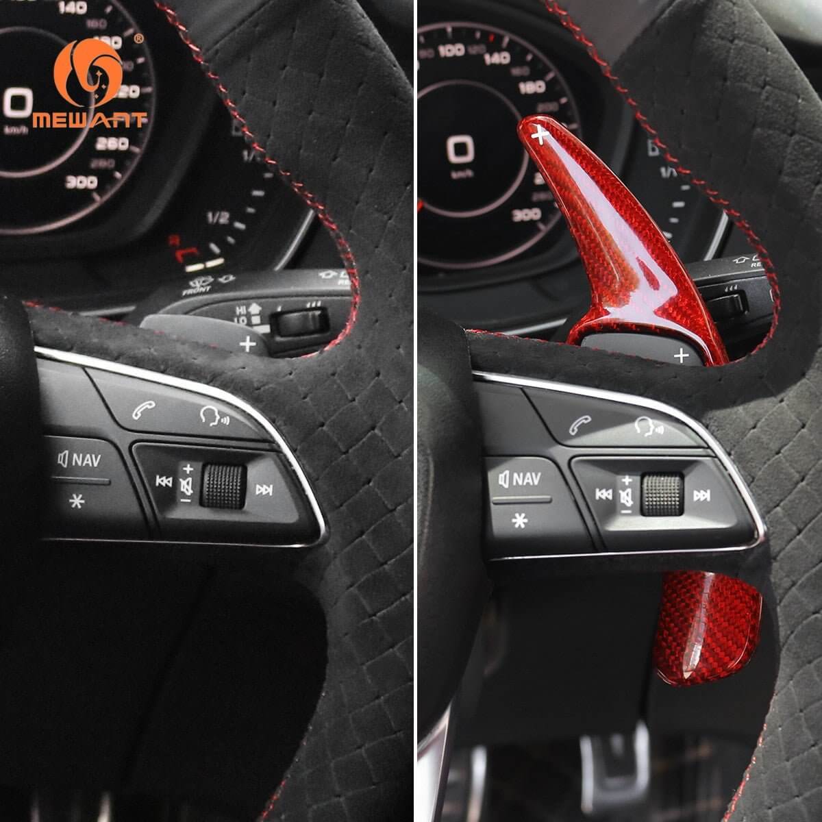 Mewant Aluminum Alloy Carbon Fiber Steering Wheel Shift Paddle for AUDI A3 / A4 Allroad / A4 / A5 / Q3 / Q5 / Q7 / Q8 / RS 5 / RS Q8 / S3 / S4 / S5 / SQ5 / SQ7 - Alcantara, Leather, Carbon Fiber, Easy Install, Non - Slip, Best Steering Wheel Cover