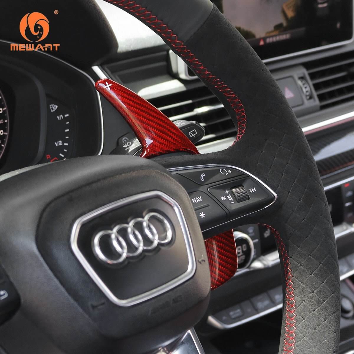 Mewant Aluminum Alloy Carbon Fiber Steering Wheel Shift Paddle for AUDI A3 / A4 Allroad / A4 / A5 / Q3 / Q5 / Q7 / Q8 / RS 5 / RS Q8 / S3 / S4 / S5 / SQ5 / SQ7 - Alcantara, Leather, Carbon Fiber, Easy Install, Non - Slip, Best Steering Wheel Cover