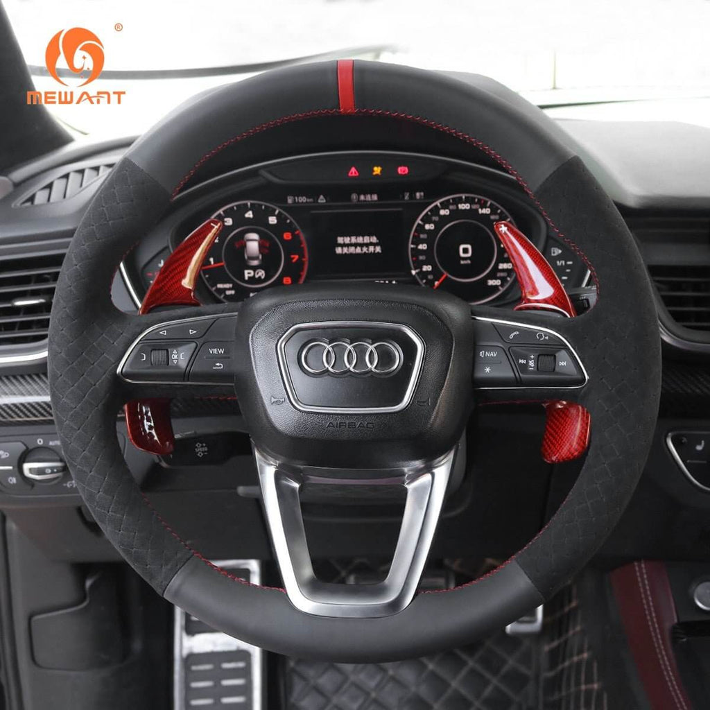 Mewant Aluminum Alloy Carbon Fiber Steering Wheel Shift Paddle for AUDI A3 / A4 Allroad / A4 / A5 / Q3 / Q5 / Q7 / Q8 / RS 5 / RS Q8 / S3 / S4 / S5 / SQ5 / SQ7 - Alcantara, Leather, Carbon Fiber, Easy Install, Non - Slip, Best Steering Wheel Cover