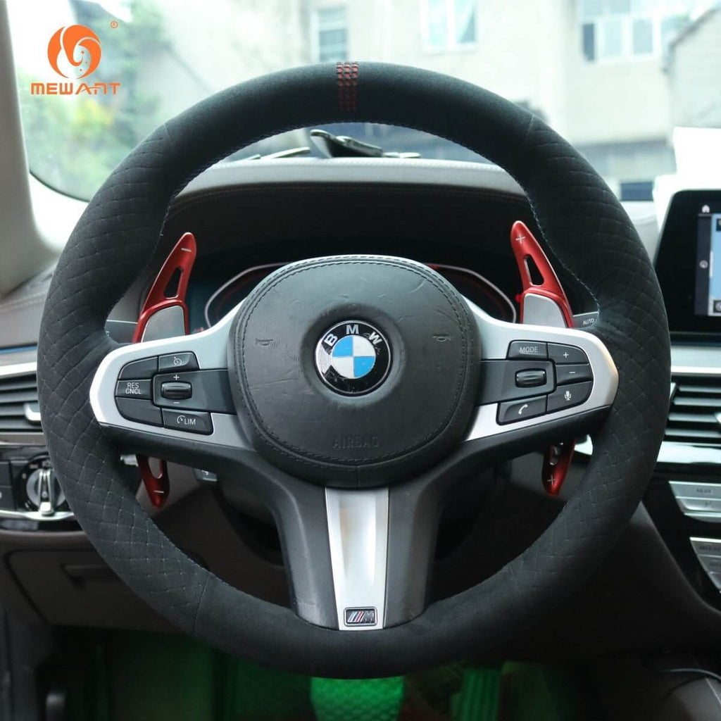 Mewant Aluminum Alloy Carbon Fiber Steering Wheel Shift Paddle for BMW 2 Series F44/F45/F46 /3 Series G20/G21 /4 Series G22/G23 /5 Series G30/G31 /6 Series G32 /7 Series G11/G12 /8 Series G14/G15/G16 /X3 G01 /X4 G02 /X5 G05 /X6 G06 /X7 G07 /Z4 G29 - Alcantara, Leather, Carbon Fiber, Easy Install, Non - Slip, Best Steering Wheel Cover