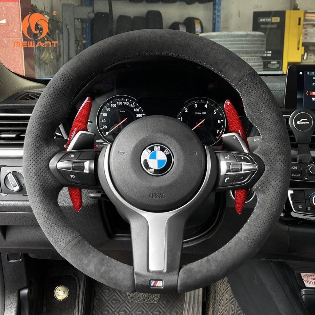 Mewant Aluminum Alloy Carbon Fiber Steering Wheel Shift Paddle for BMW (M Sport) 2 Series F22 / F23 /3 Series F30 / F34 /4 Series F32 / F33/ F36 /5 Series F10 / F07/6 Series F12 / F13 / F06 /X2 F39 /X3 F25 /X4 F26 /X5 F15 /X6 F16 - Alcantara, Leather, Carbon Fiber, Easy Install, Non - Slip, Best Steering Wheel Cover