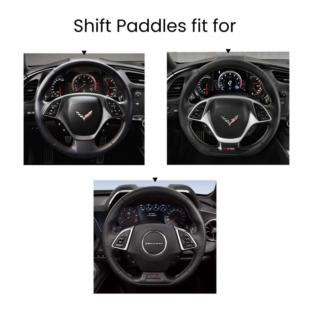 Mewant Aluminum Alloy Carbon Fiber Steering Wheel Shift Paddle for Chevrolet Corvette C7 Stingray 2014 - 2019 / Z06 ZR1 and Grand Sport 2014 - 2019 /2016+ Camaro - Alcantara, Leather, Carbon Fiber, Easy Install, Non - Slip, Best Steering Wheel Cover