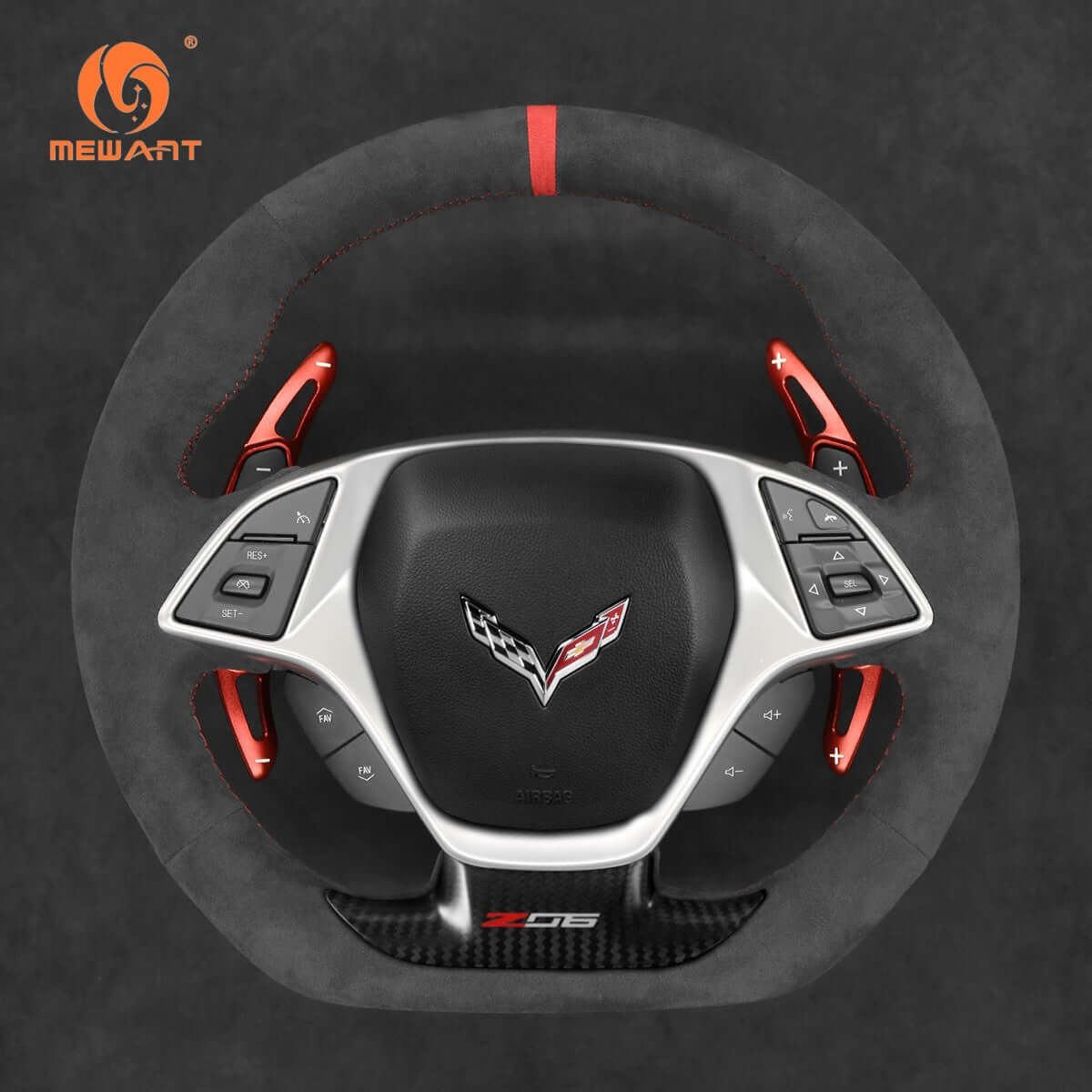 Mewant Aluminum Alloy Carbon Fiber Steering Wheel Shift Paddle for Chevrolet Corvette C7 Stingray 2014 - 2019 / Z06 ZR1 and Grand Sport 2014 - 2019 /2016+ Camaro - Alcantara, Leather, Carbon Fiber, Easy Install, Non - Slip, Best Steering Wheel Cover
