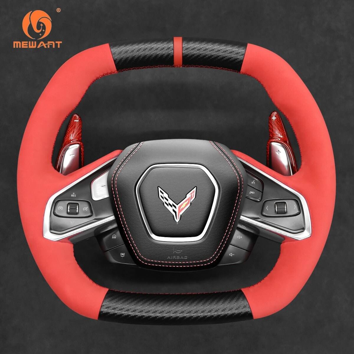 Mewant Aluminum Alloy Carbon Fiber Steering Wheel Shift Paddle for Chevrolet Corvette C8 models (2020 - 2023) - Alcantara, Leather, Carbon Fiber, Easy Install, Non - Slip, Best Steering Wheel Cover