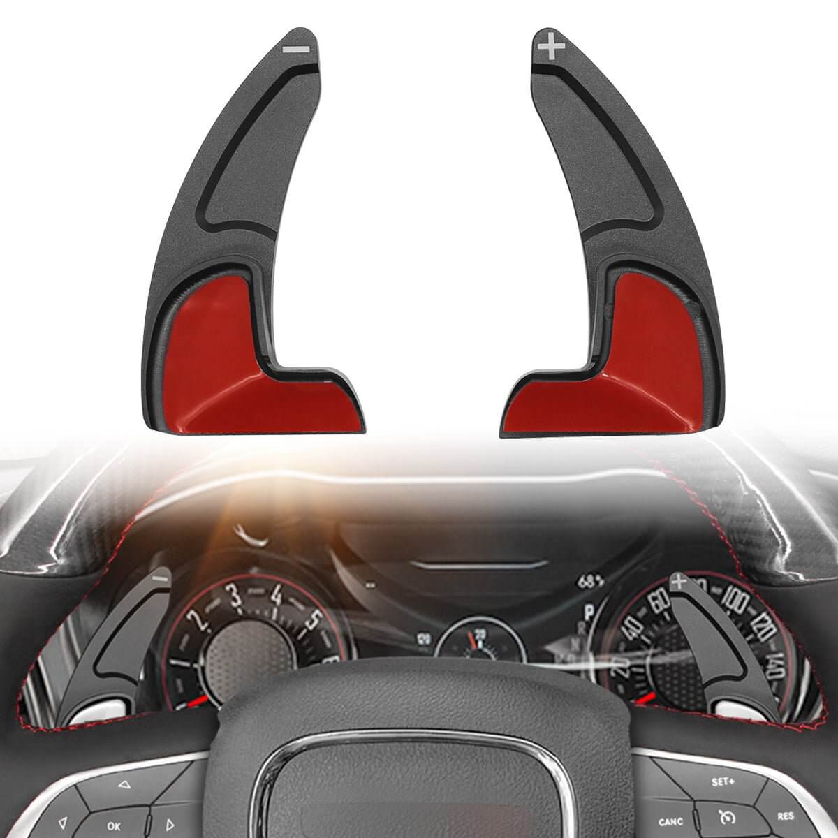 Mewant Aluminum Alloy Carbon Fiber Steering Wheel Shift Paddle for Dodge Challenger Charger Durango RT & Scat Pack 2015 - 2021, For Jeep Grand Cherokee 2014 - 2021 - Alcantara, Leather, Carbon Fiber, Easy Install, Non - Slip, Best Steering Wheel Cover