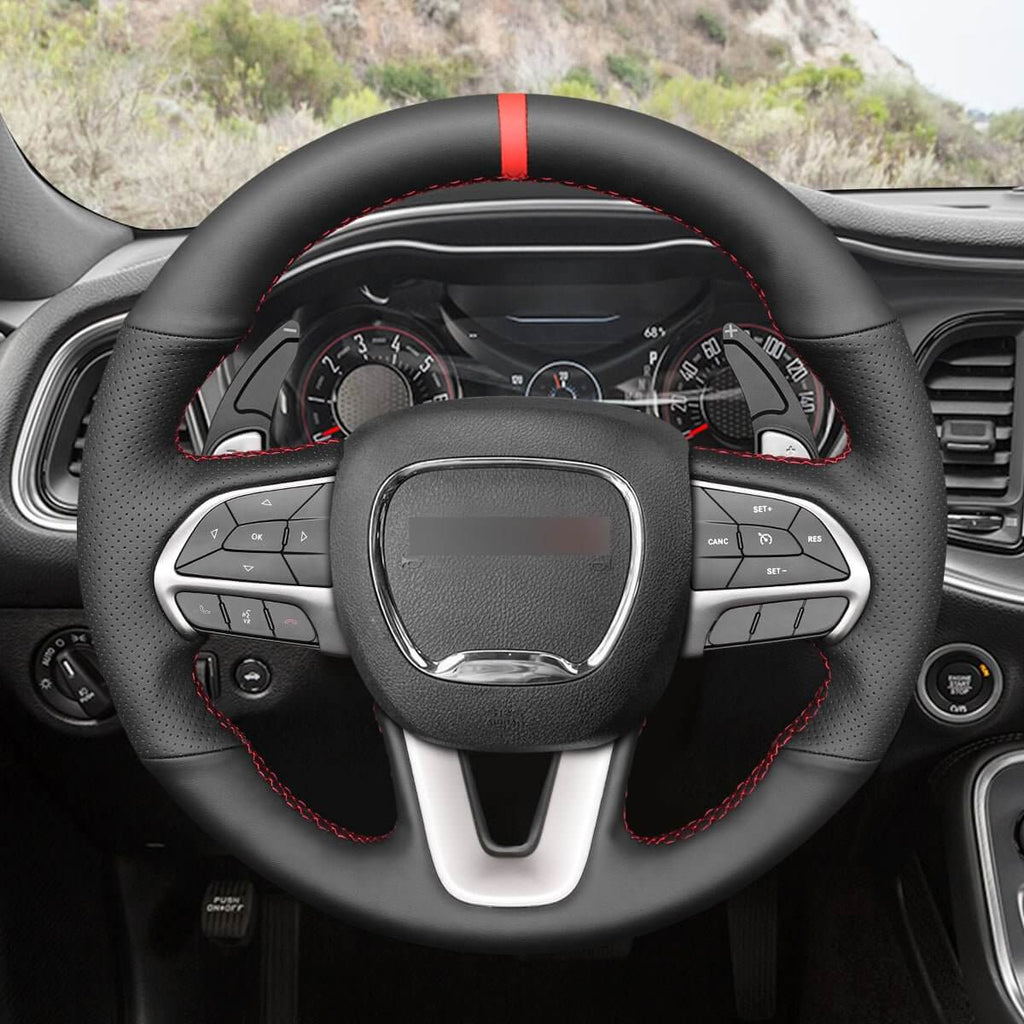Mewant Aluminum Alloy Carbon Fiber Steering Wheel Shift Paddle for Dodge Challenger Charger Durango RT & Scat Pack 2015 - 2021, For Jeep Grand Cherokee 2014 - 2021 - Alcantara, Leather, Carbon Fiber, Easy Install, Non - Slip, Best Steering Wheel Cover