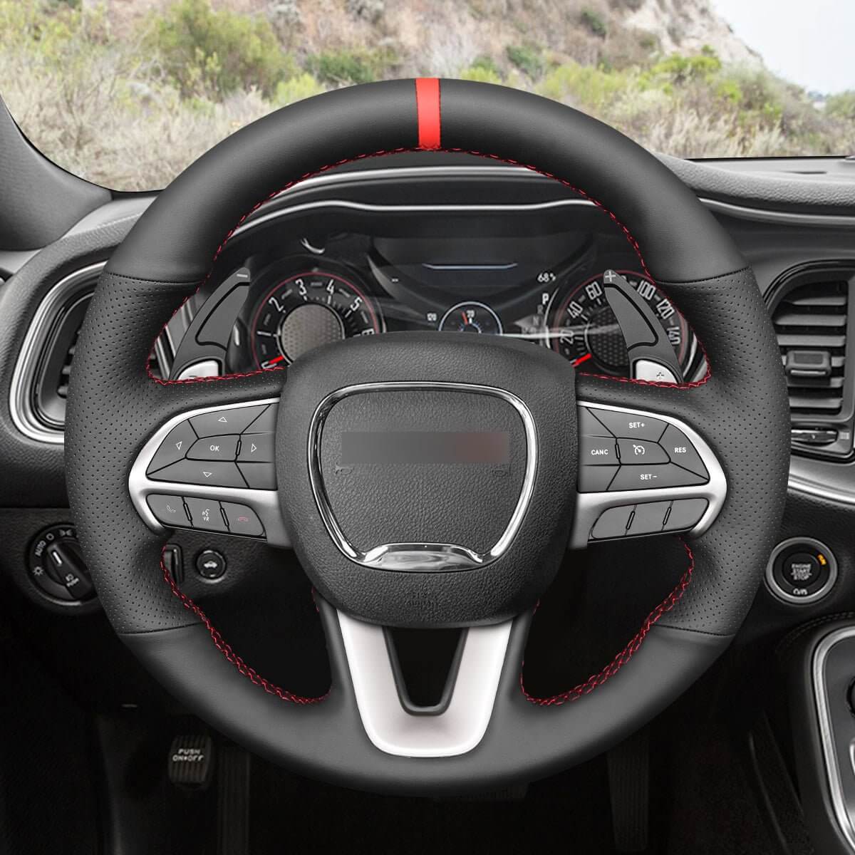 Mewant Aluminum Alloy Carbon Fiber Steering Wheel Shift Paddle for Dodge Challenger Charger Durango RT & Scat Pack 2015 - 2021, For Jeep Grand Cherokee 2014 - 2021 - Alcantara, Leather, Carbon Fiber, Easy Install, Non - Slip, Best Steering Wheel Cover