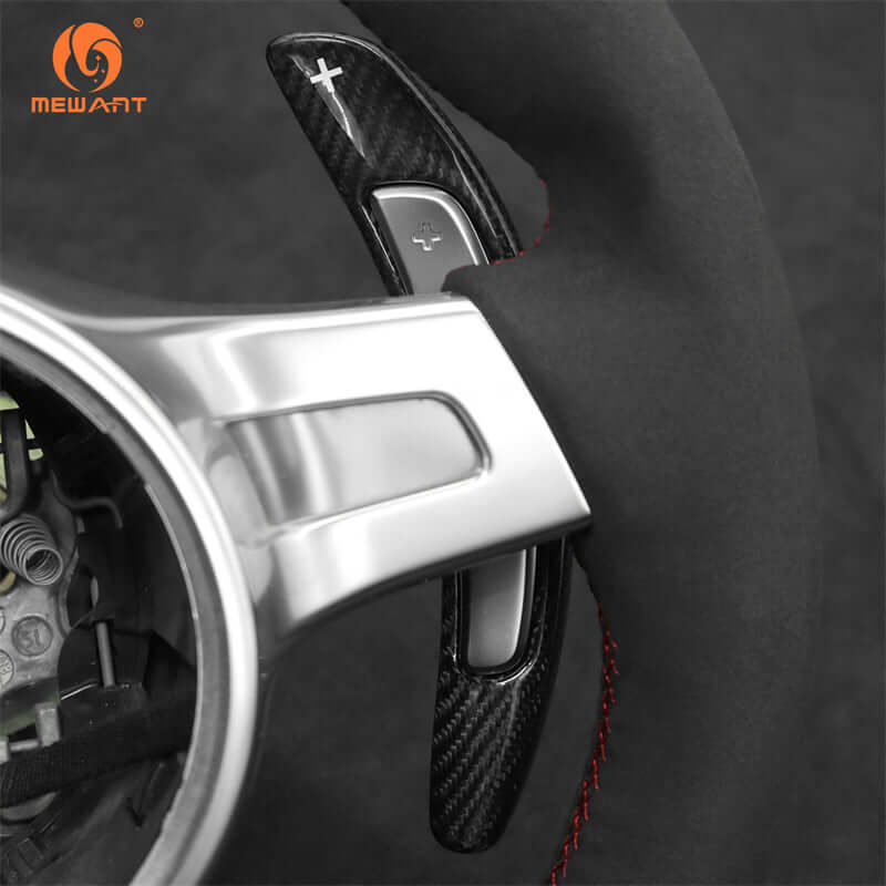 Mewant Aluminum Alloy Carbon Fiber Steering Wheel Shift Paddle for Porsche 911 Carrera / Turbo - Alcantara, Leather, Carbon Fiber, Easy Install, Non - Slip, Best Steering Wheel Cover