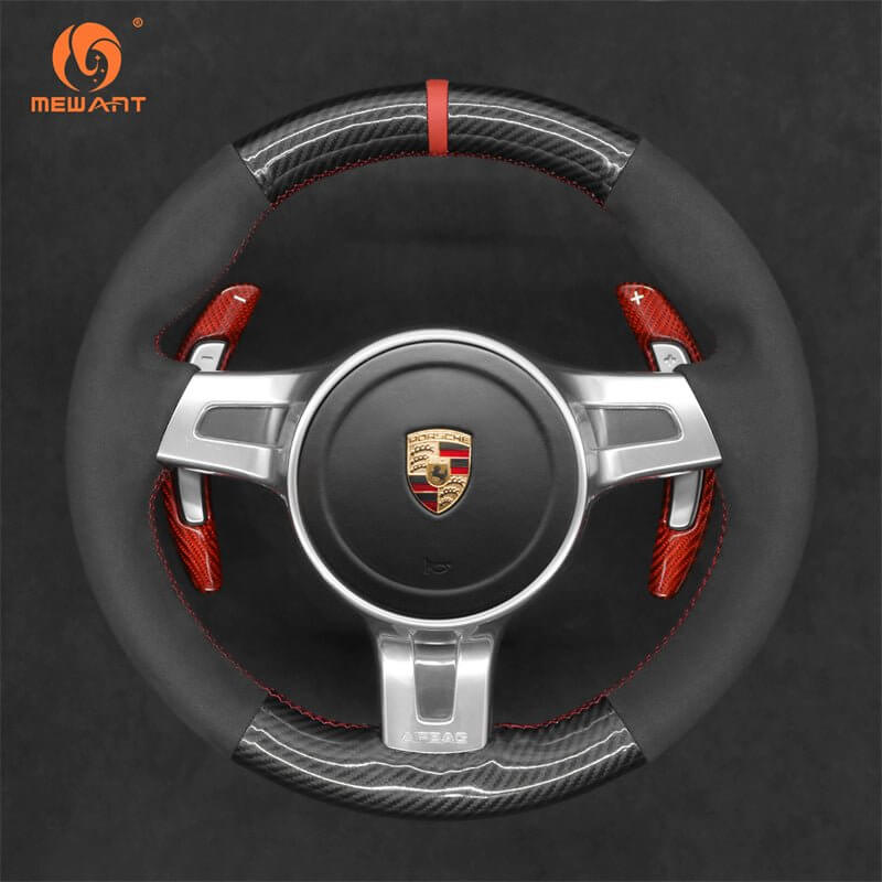 Mewant Aluminum Alloy Carbon Fiber Steering Wheel Shift Paddle for Porsche 911 Carrera / Turbo - Alcantara, Leather, Carbon Fiber, Easy Install, Non - Slip, Best Steering Wheel Cover
